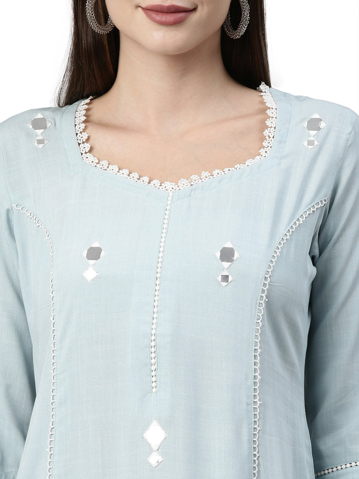 Neerus Aqua Color Rayon Fabric Kurta