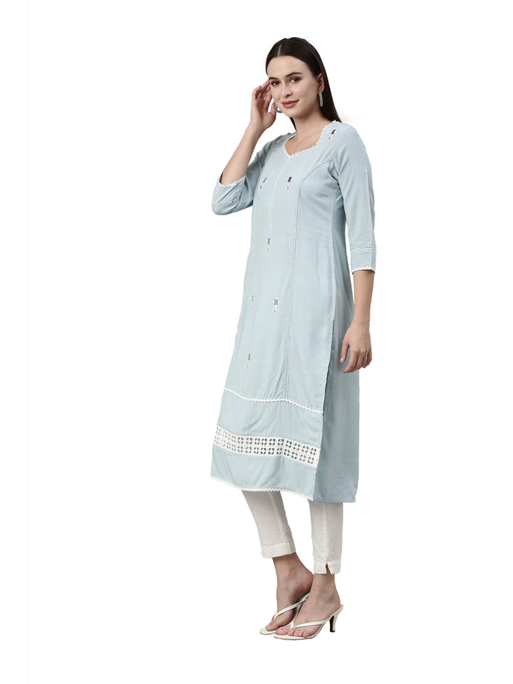 Neerus Aqua Color Rayon Fabric Kurta