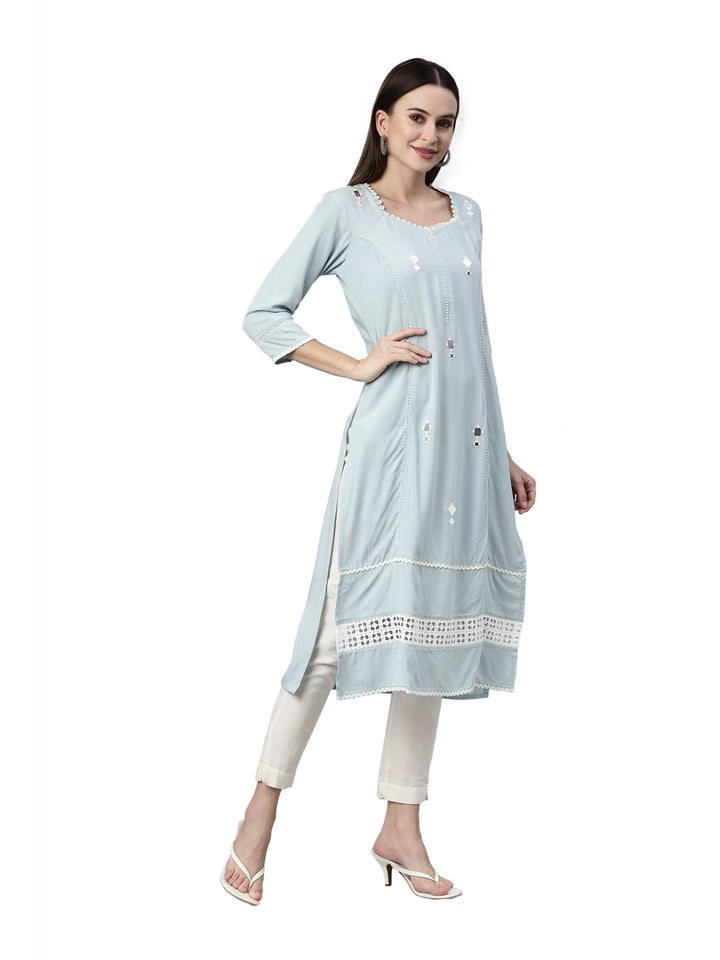 Neerus Aqua Color Rayon Fabric Kurta