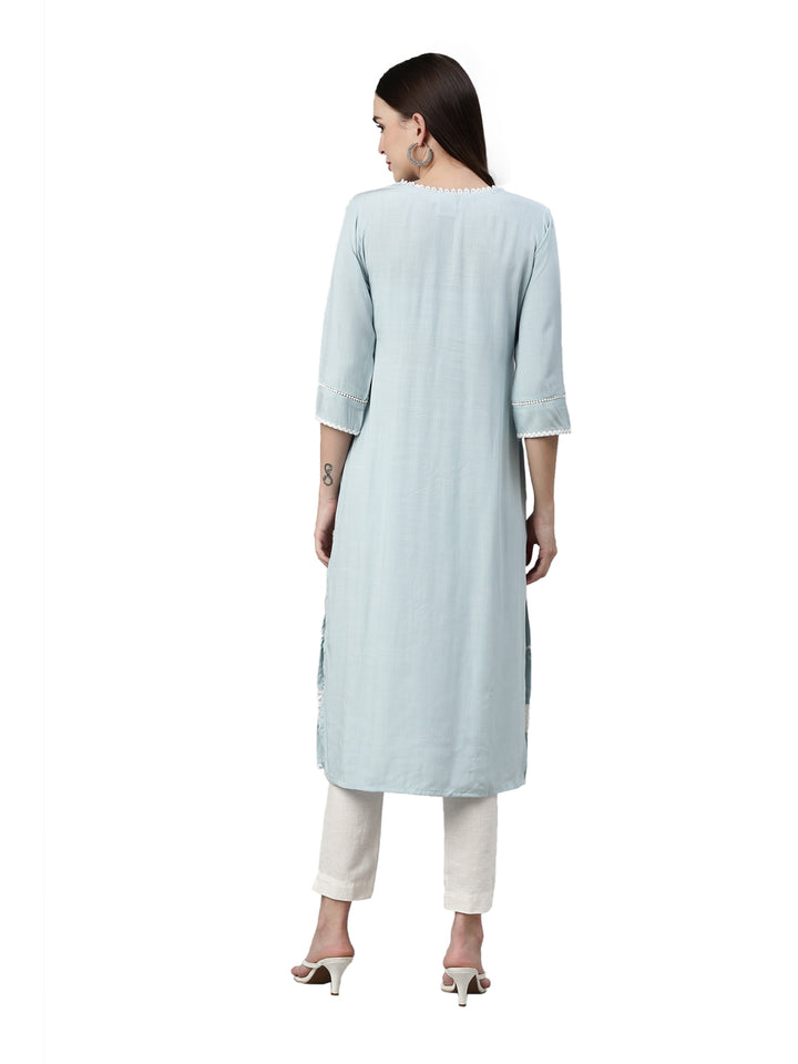 Neerus Aqua Color Rayon Fabric Kurta