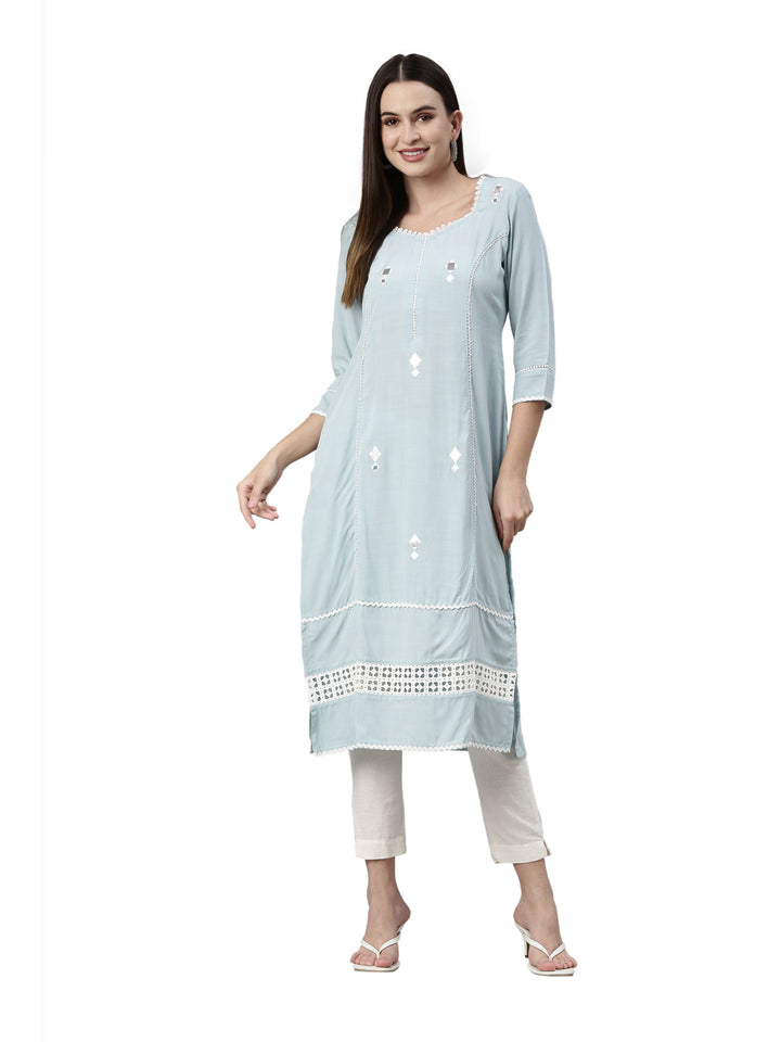 Neerus Aqua Color Rayon Fabric Kurta