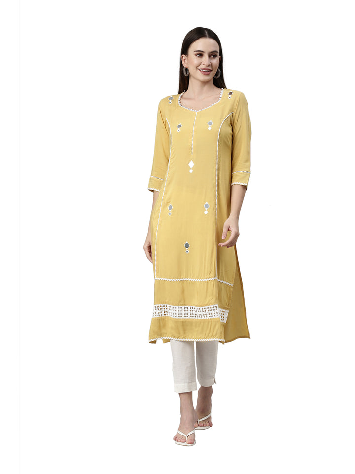 Neerus Yellow Color Rayon Fabric Kurta