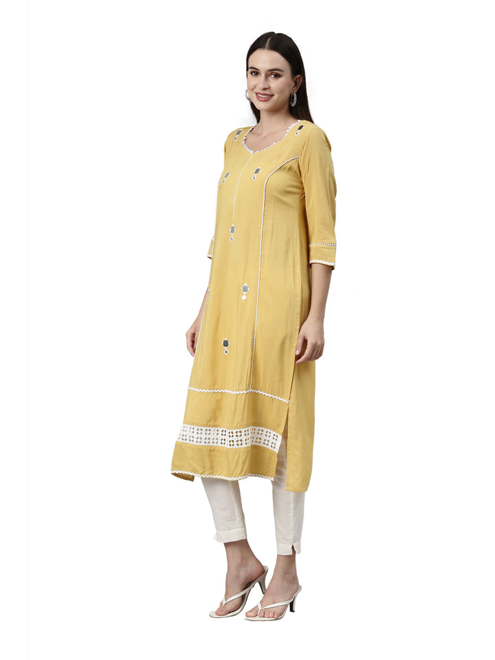 Neerus Yellow Color Rayon Fabric Kurta