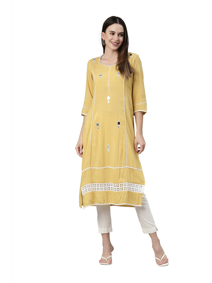Neerus Yellow Color Rayon Fabric Kurta