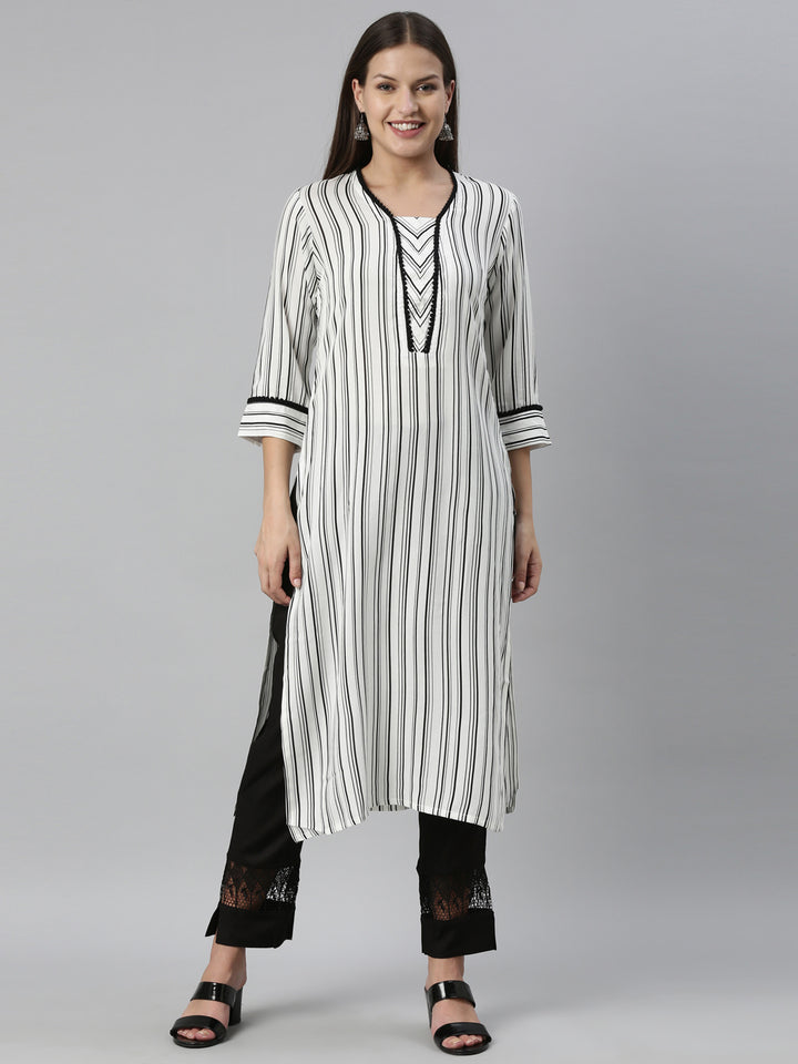 Neerus Off White Color Rayon Fabric Kurta & Palazzo Set