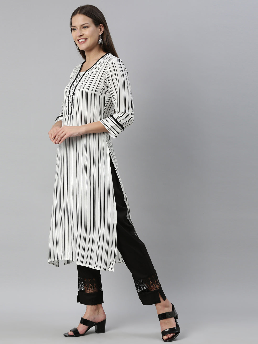 Neerus Off White Color Rayon Fabric Kurta & Palazzo Set