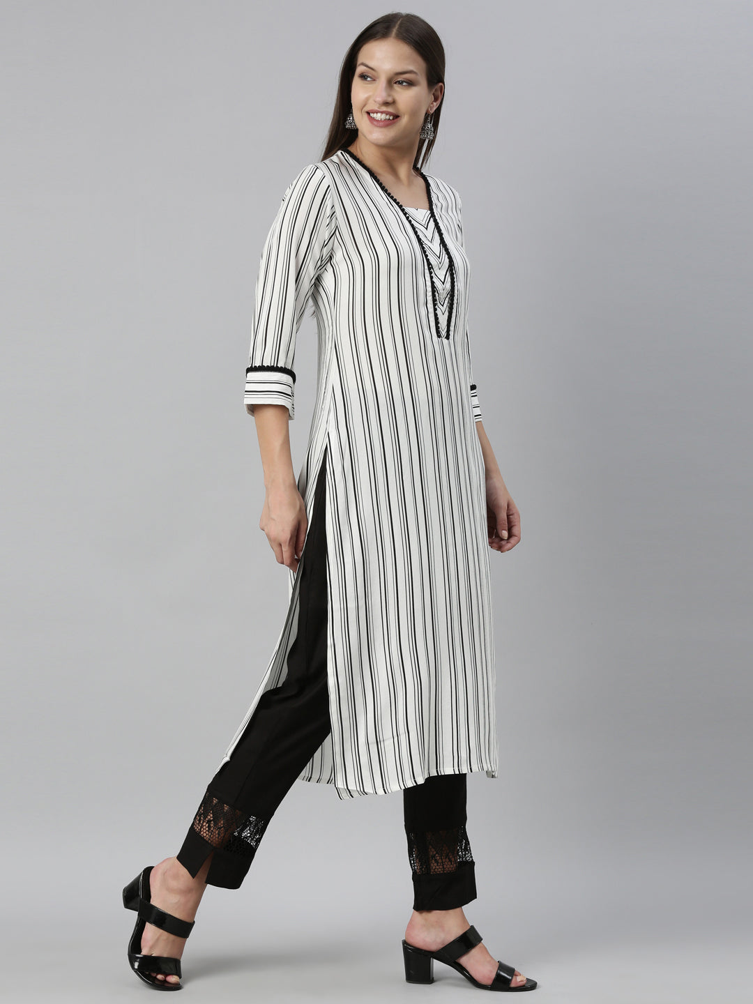 Neerus Off White Color Rayon Fabric Kurta & Palazzo Set