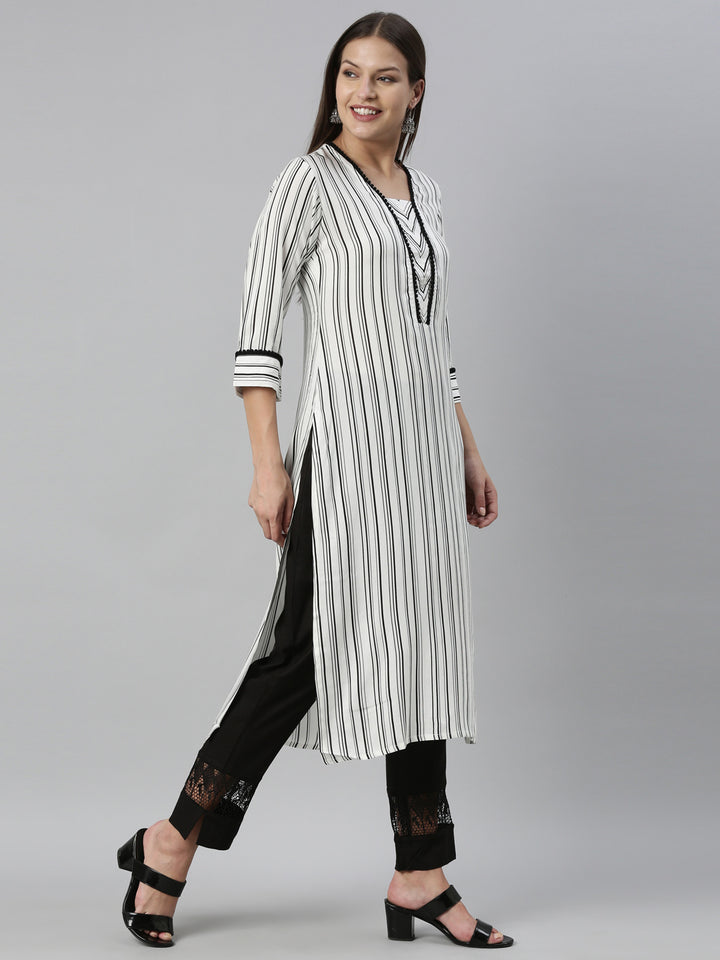 Neerus Off White Color Rayon Fabric Kurta & Palazzo Set