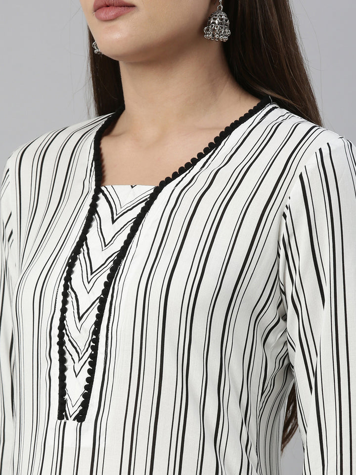 Neerus Off White Color Rayon Fabric Kurta & Palazzo Set