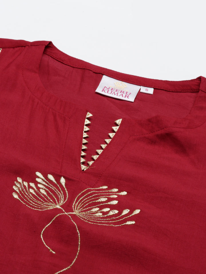 Neerus Maroon Color Rayon Fabric Suit Set