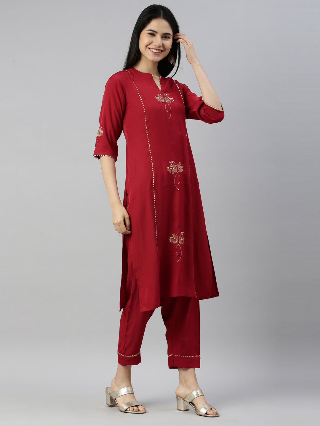 Neerus Maroon Color Rayon Fabric Suit Set
