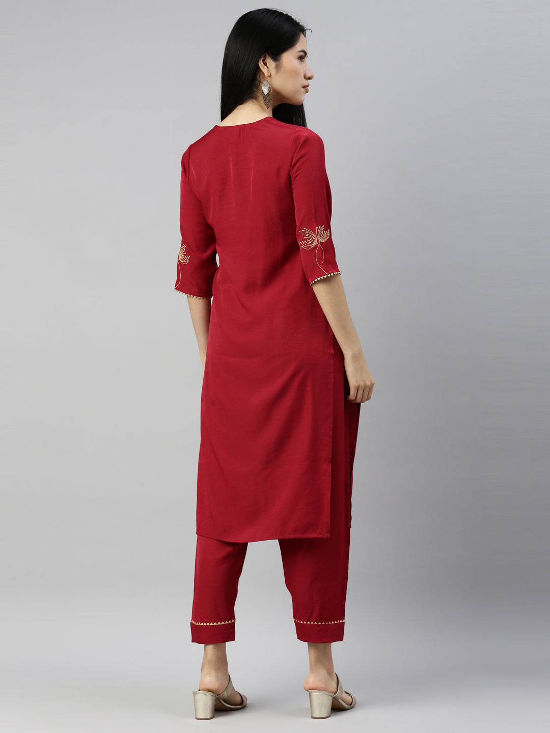 Neerus Maroon Color Rayon Fabric Suit Set