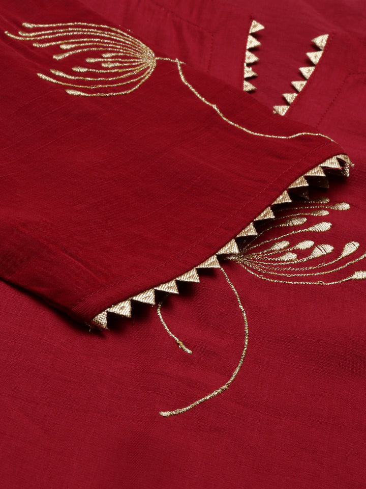 Neerus Maroon Color Rayon Fabric Suit Set