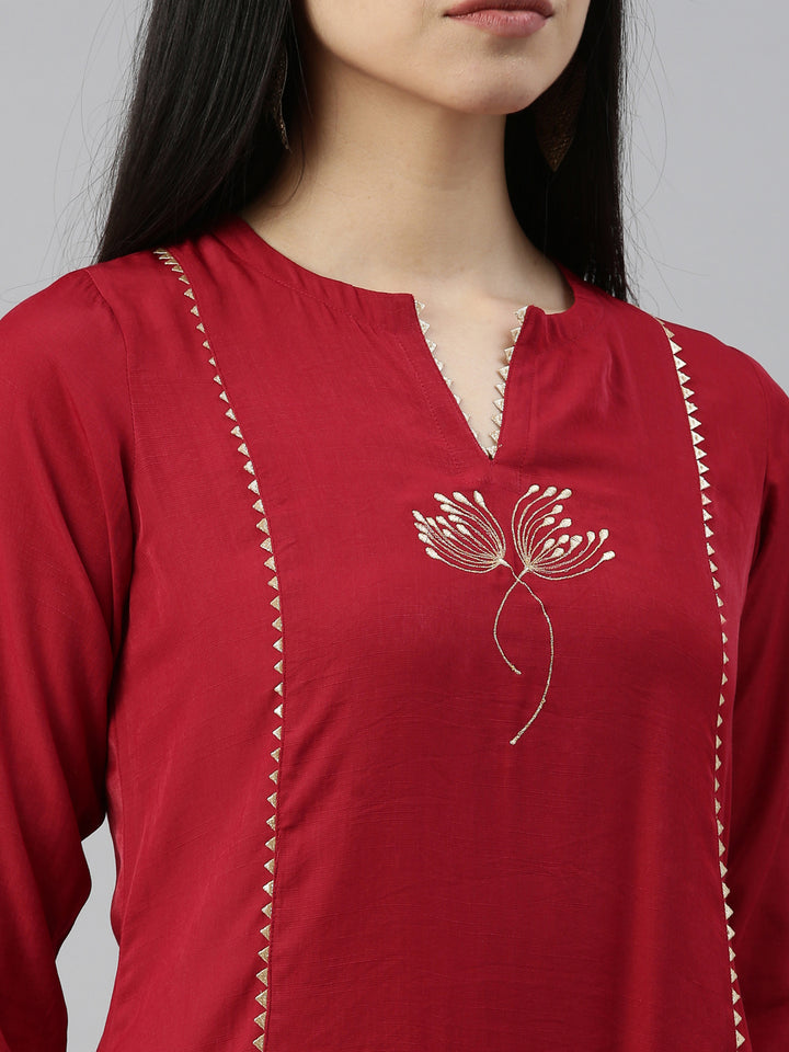 Neerus Maroon Color Rayon Fabric Suit Set