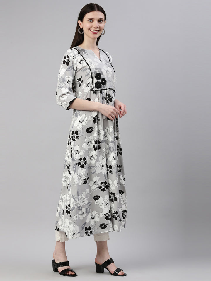 Neerus Grey rayon straight kurta - detail view 1
