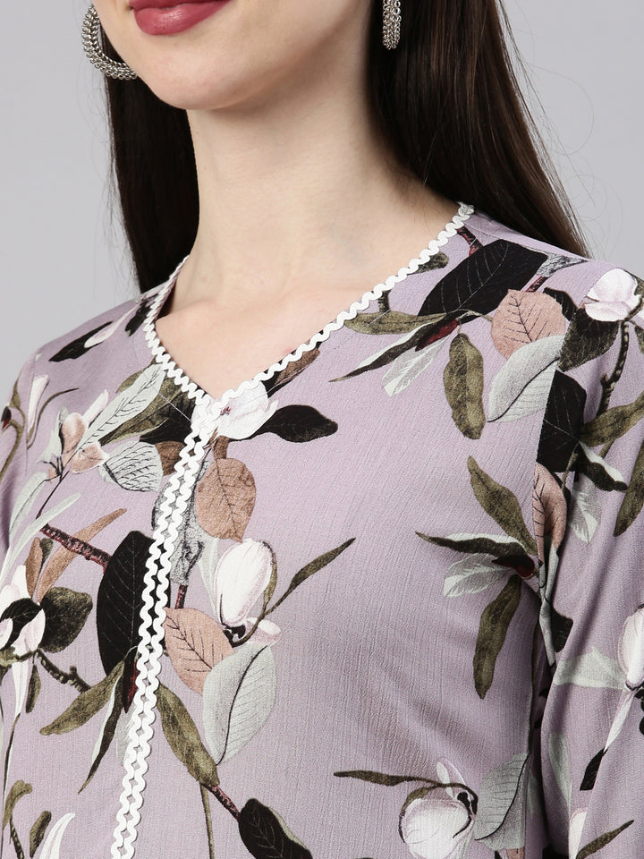 Neerus Purple rayon straight kurta - detail view 5