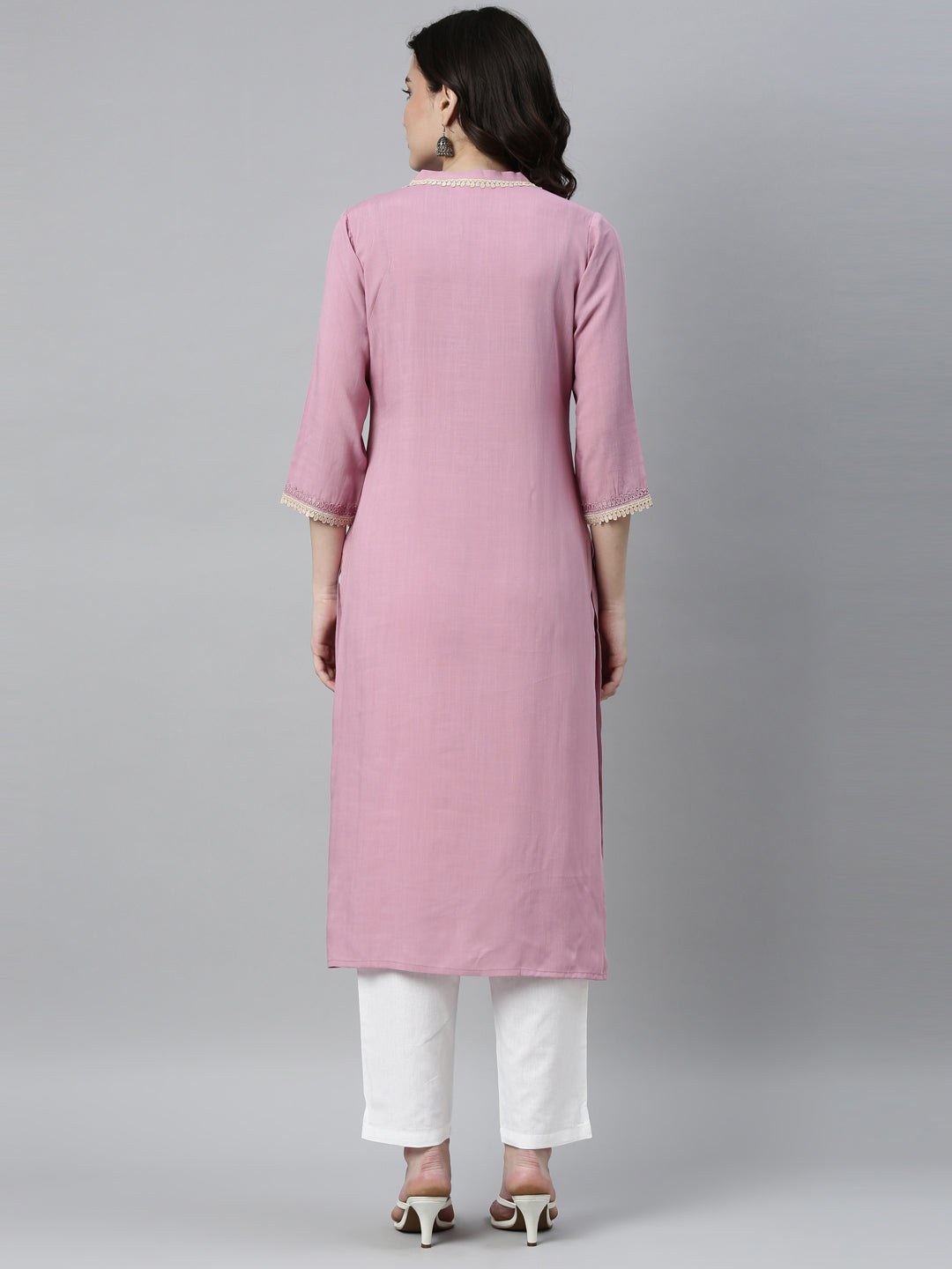 Neerus Purple rayon solid kurta - detail view 2