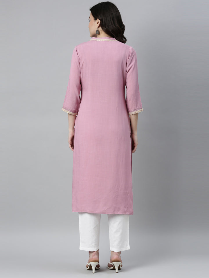 Neerus Purple rayon solid kurta - detail view 2