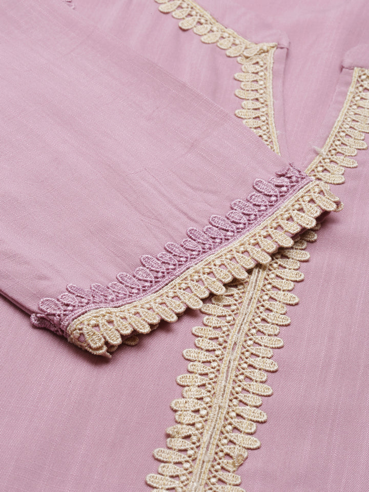Neerus Purple rayon solid kurta - detail view 4