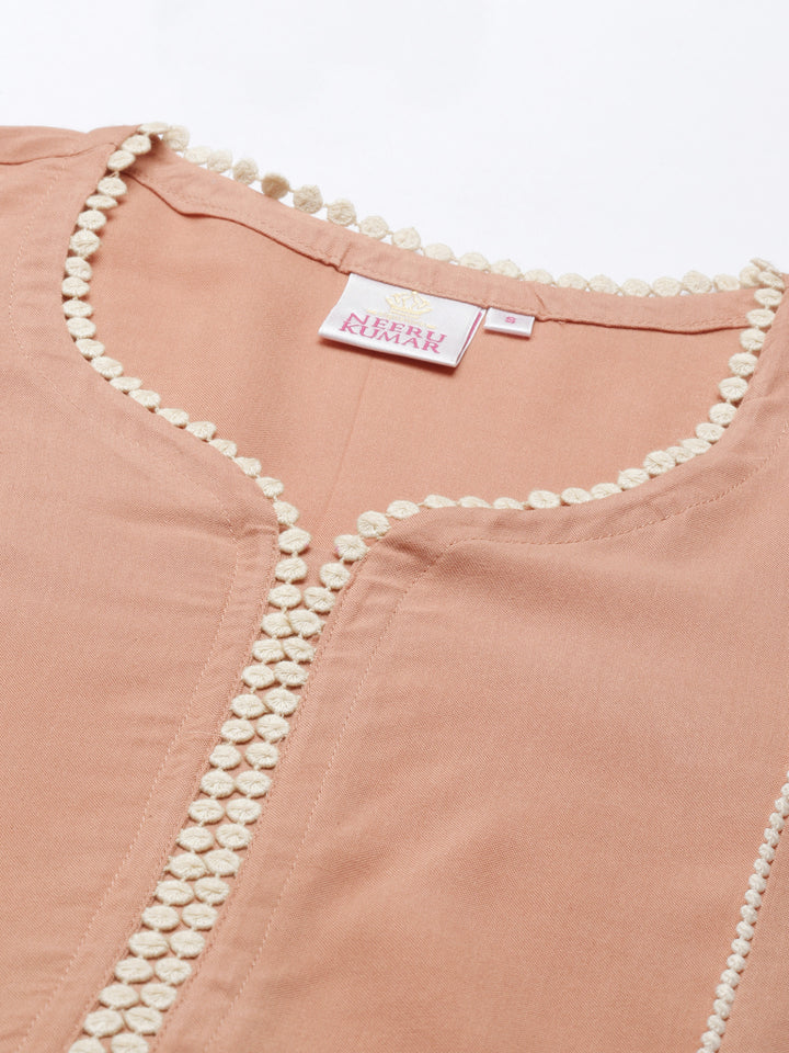 Neerus Peach Color Rayon Fabric Kurta