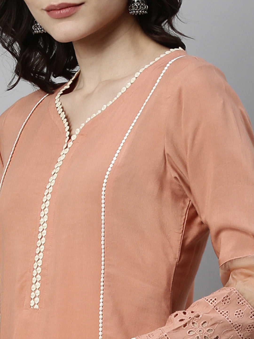 Neerus Peach Color Rayon Fabric Kurta
