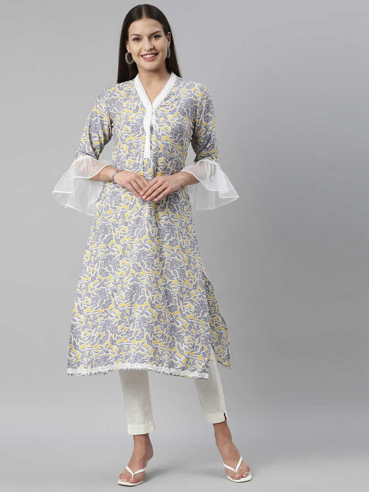 Neerus Grey Color Rayon Fabric Kurta