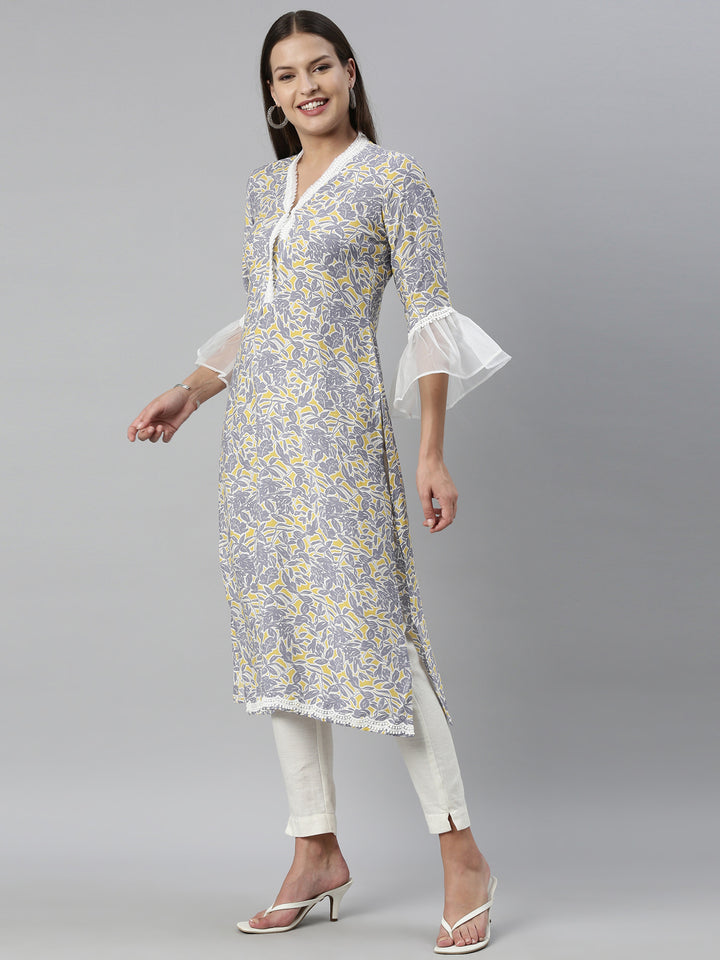 Neerus Grey Color Rayon Fabric Kurta