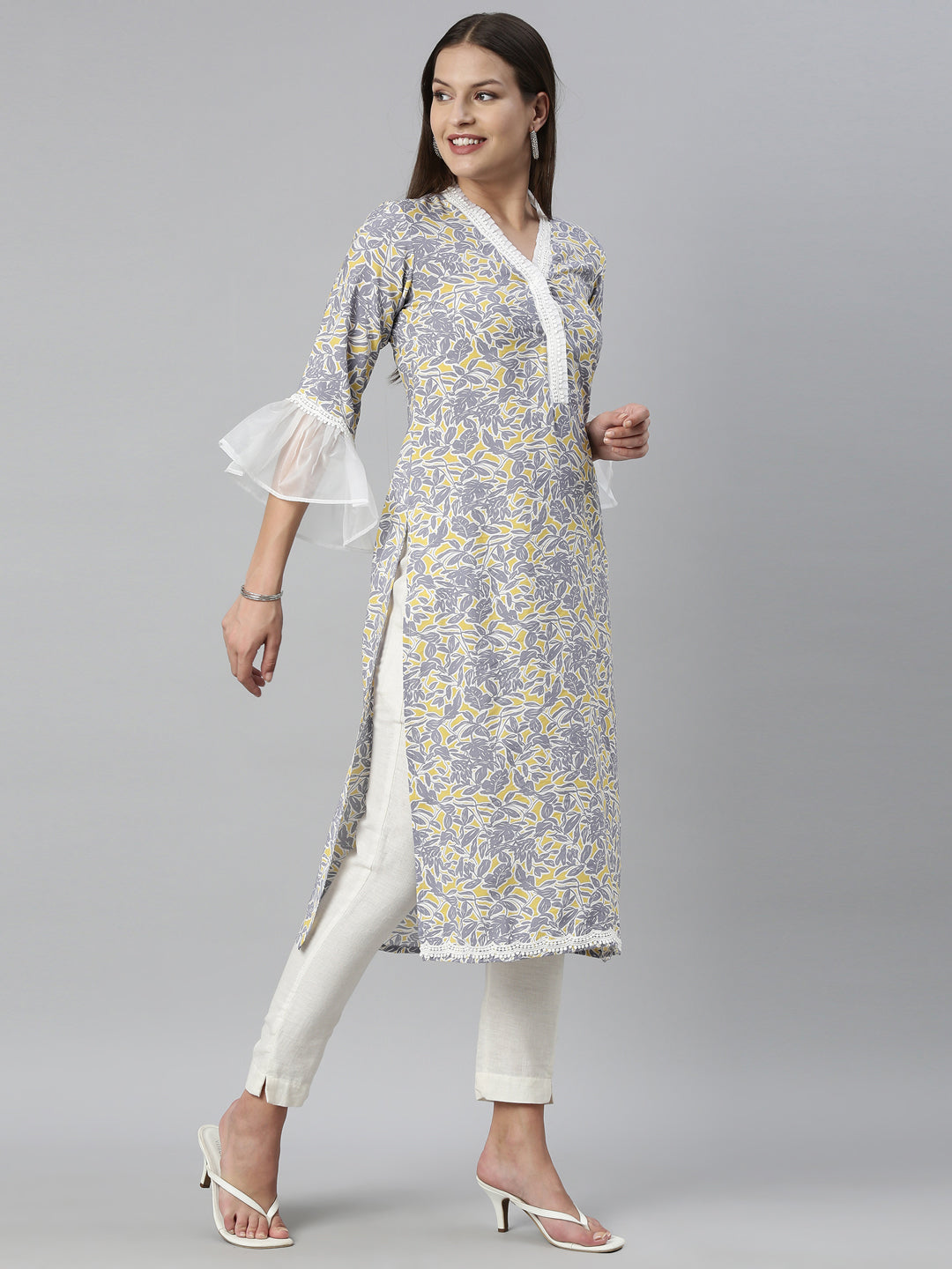 Neerus Grey Color Rayon Fabric Kurta