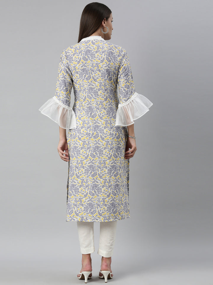 Neerus Grey Color Rayon Fabric Kurta