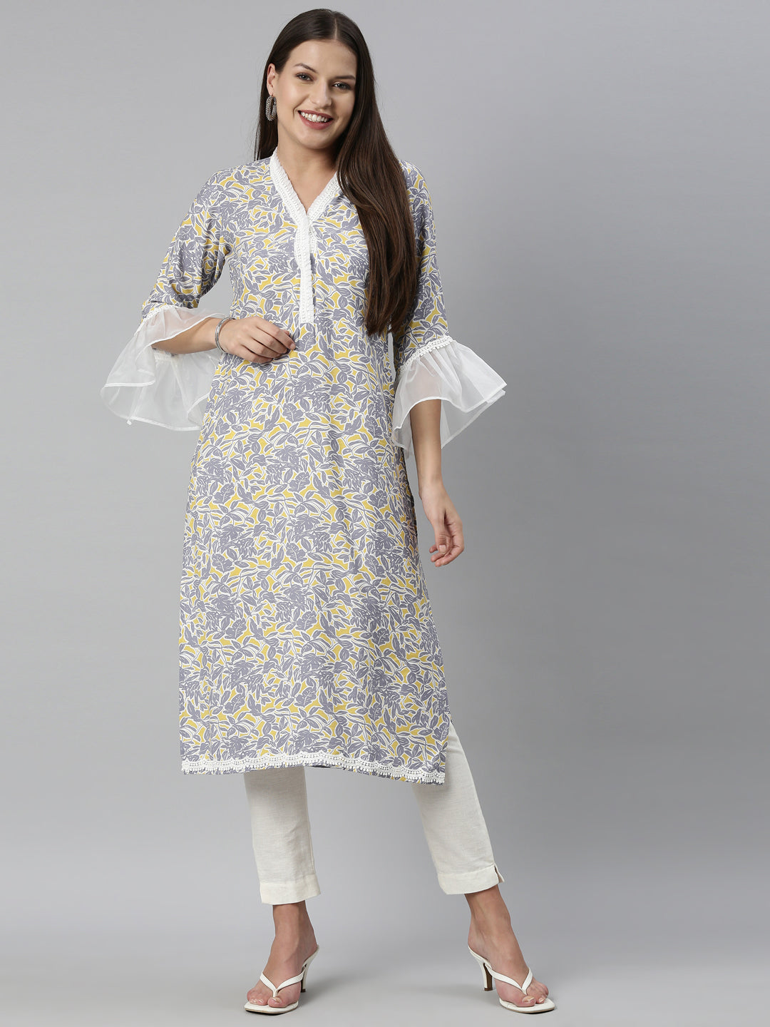 Neerus Grey Color Rayon Fabric Kurta