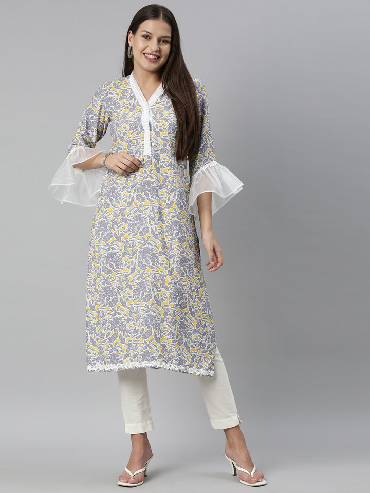 Neerus Grey Color Rayon Fabric Kurta
