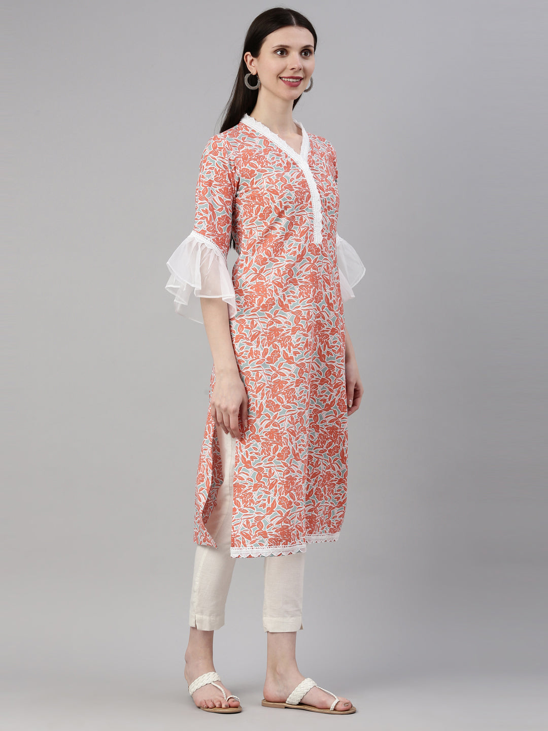 Neerus Orange rayon straight kurti - detail view 1