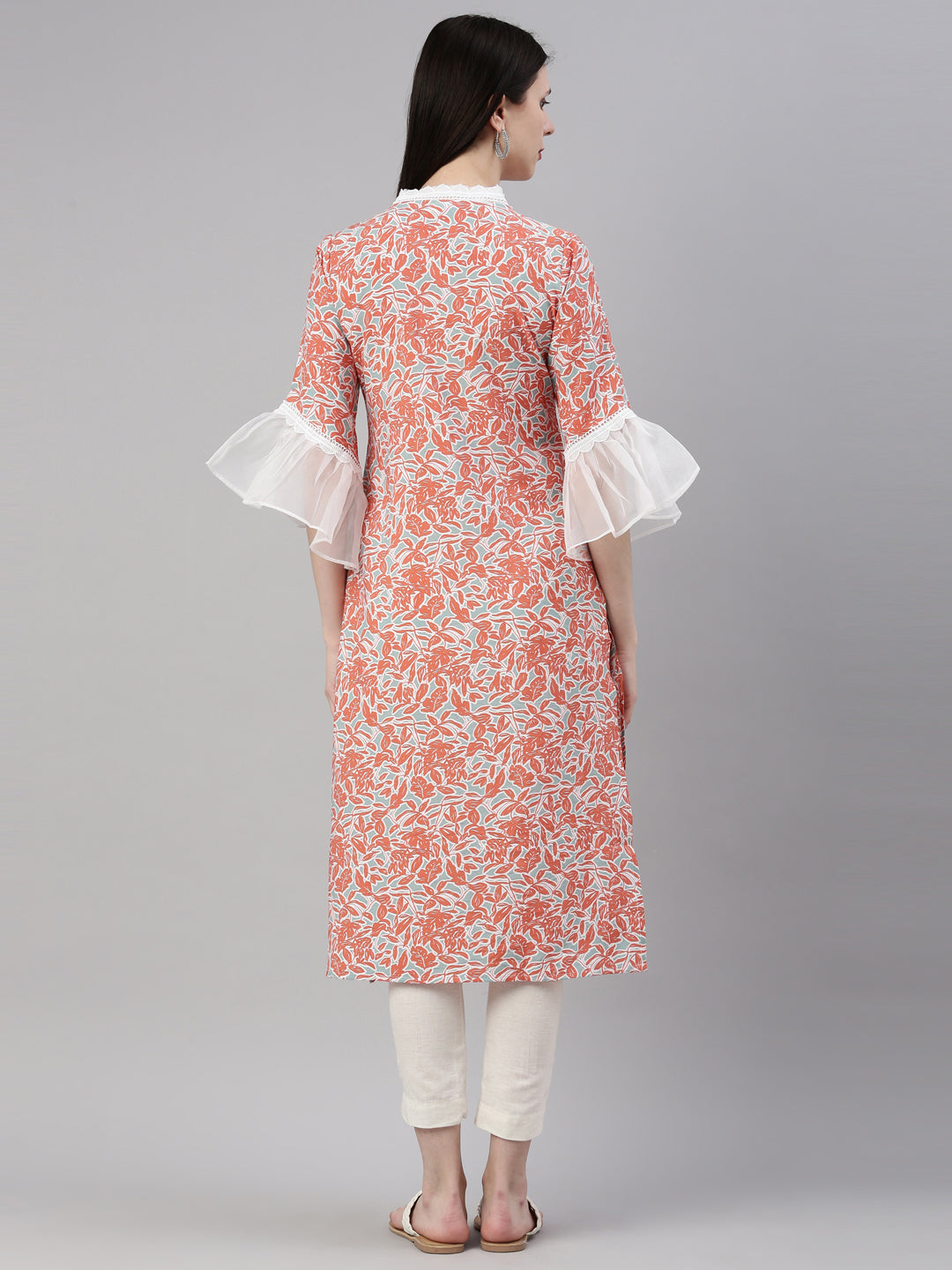 Neerus Orange rayon straight kurti - detail view 2