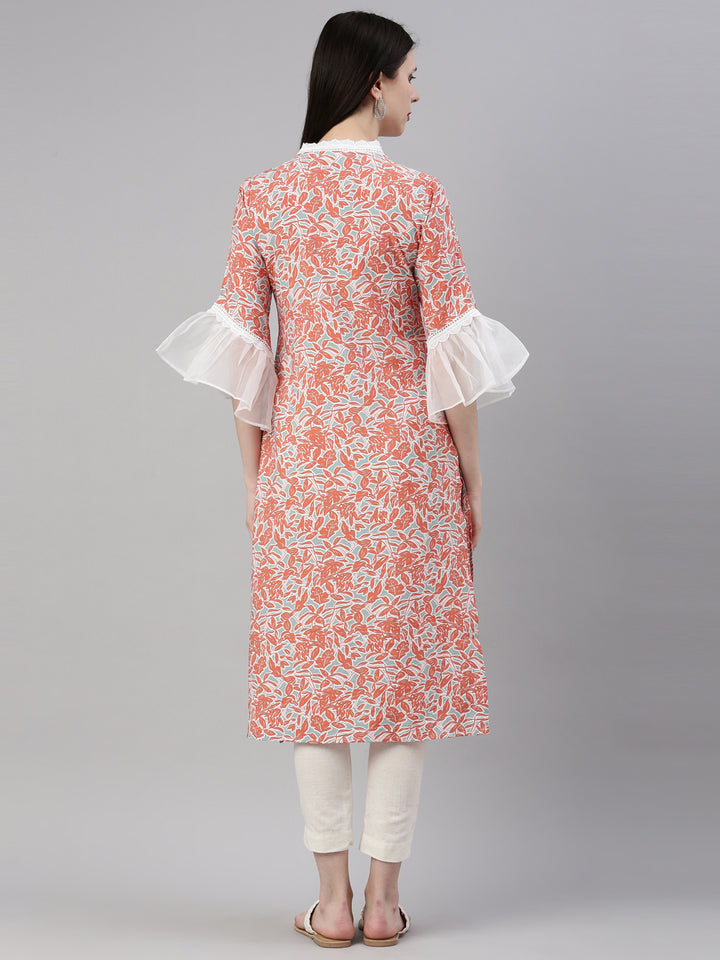 Neerus Orange rayon straight kurti - detail view 2