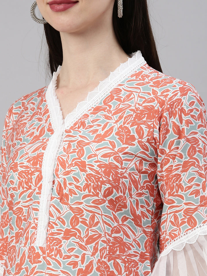 Neerus Orange rayon straight kurti - detail view 5