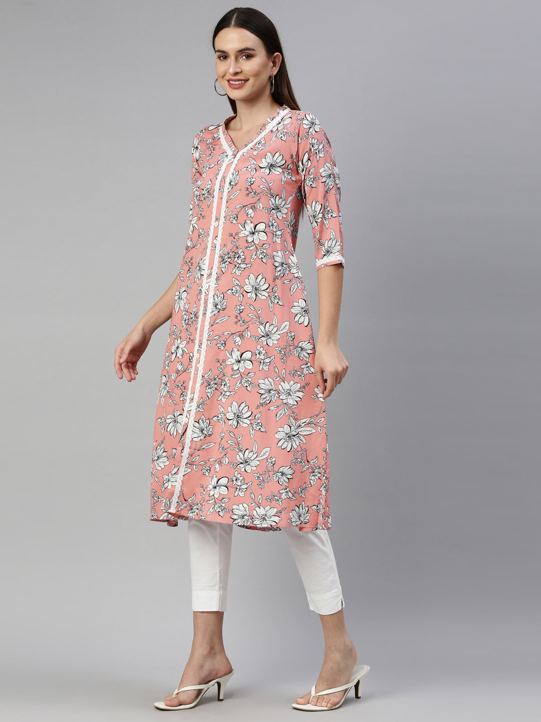Neeru'S Peach Color Rayon Fabric Kurta
