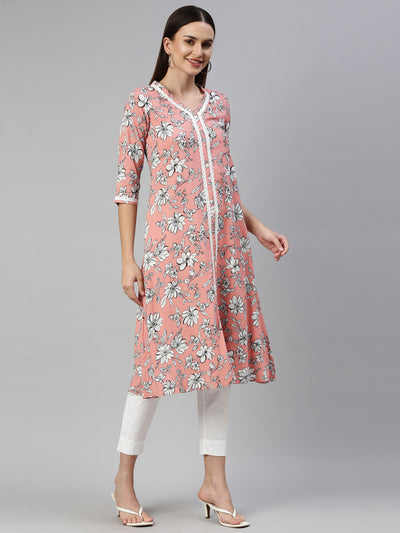 Neeru'S Peach Color Rayon Fabric Kurta