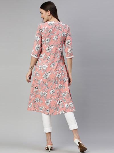 Neeru'S Peach Color Rayon Fabric Kurta