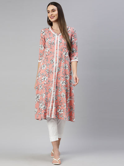 Neeru'S Peach Color Rayon Fabric Kurta