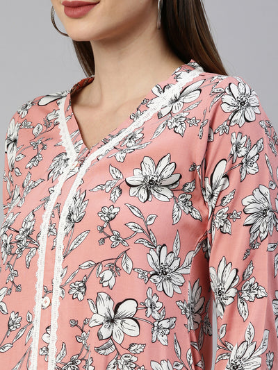 Neeru'S Peach Color Rayon Fabric Kurta