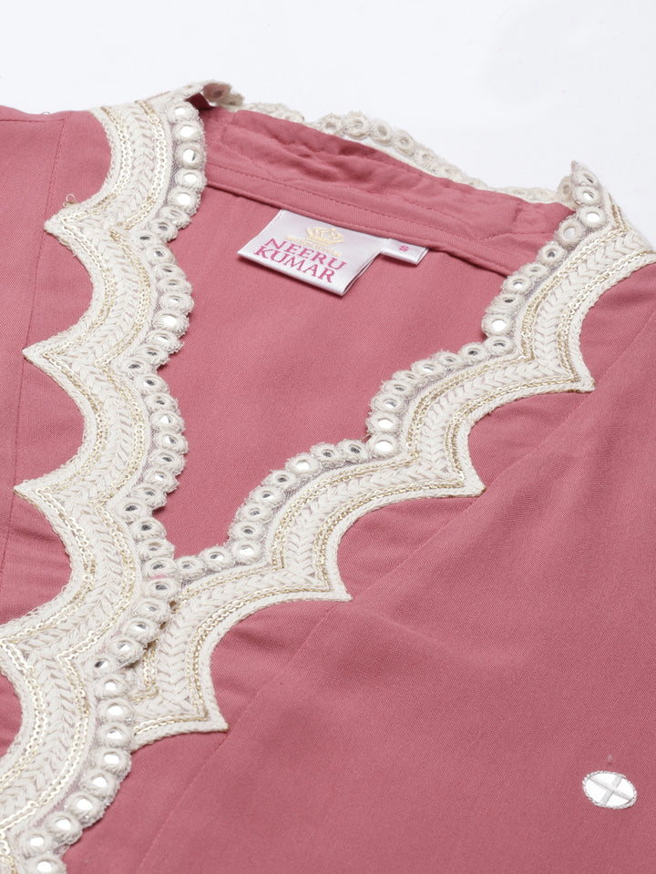 Neerus Onion Color Rayon Fabric Kurta