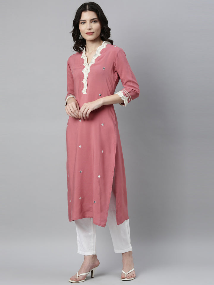 Neerus Onion Color Rayon Fabric Kurta