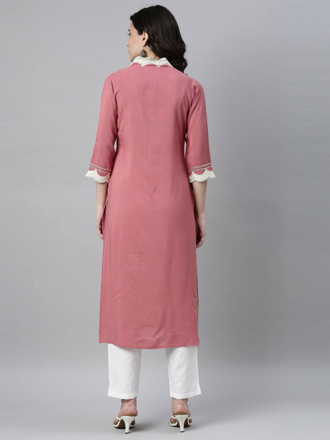 Neerus Onion Color Rayon Fabric Kurta