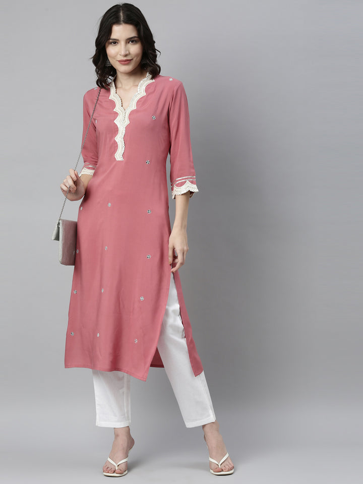 Neerus Onion Color Rayon Fabric Kurta