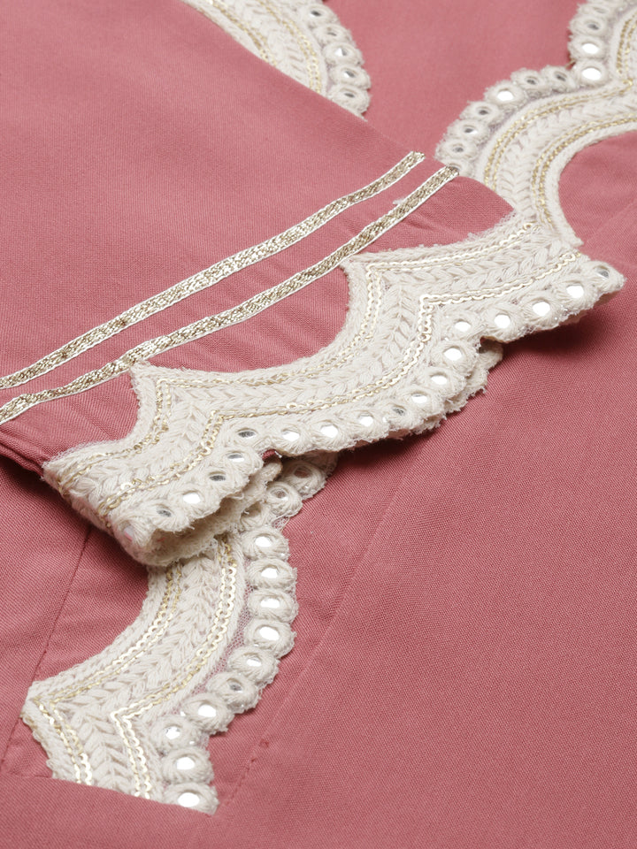 Neerus Onion Color Rayon Fabric Kurta