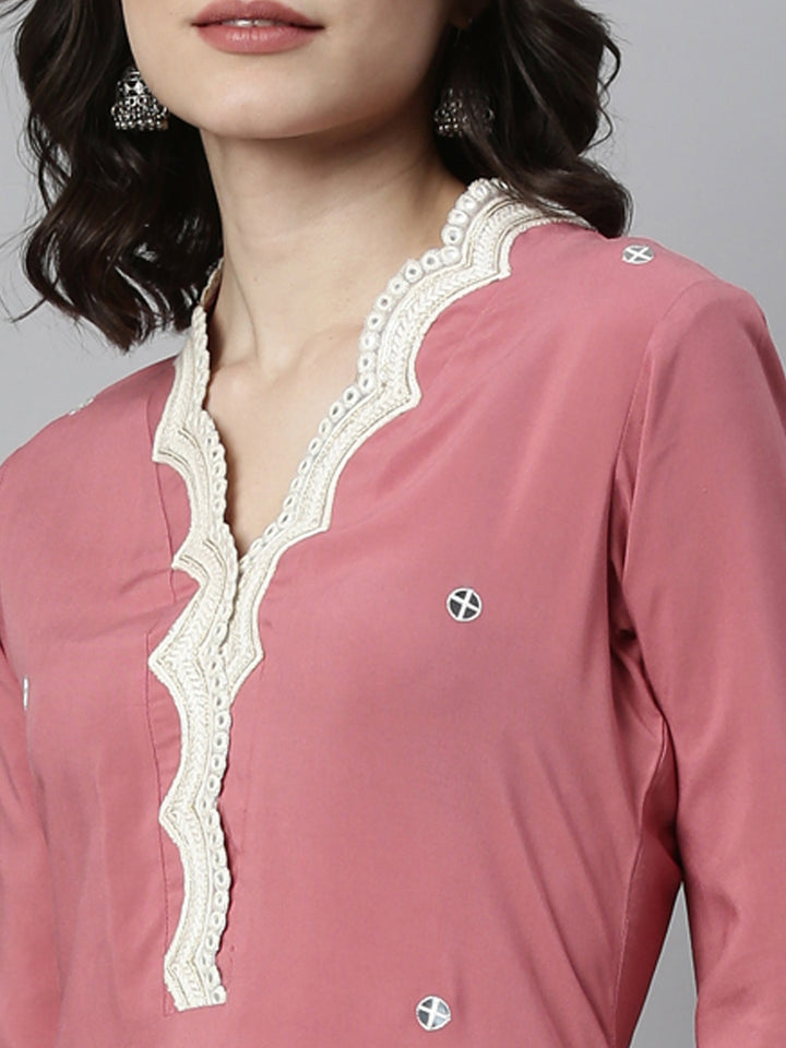Neerus Onion Color Rayon Fabric Kurta