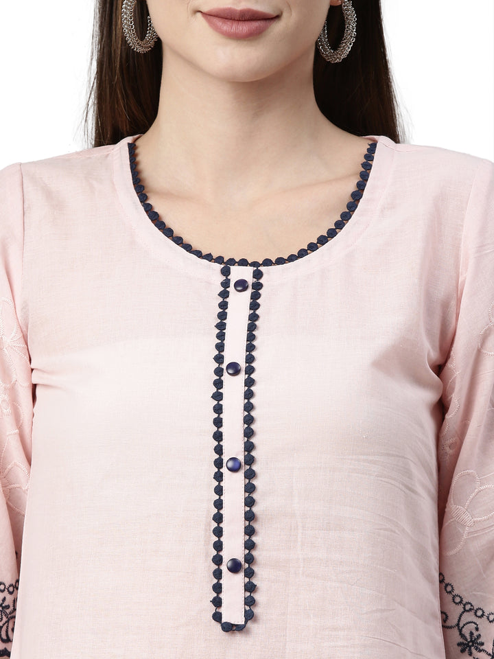 Neerus Baby Pink Color Cotton Fabric Kurta Set