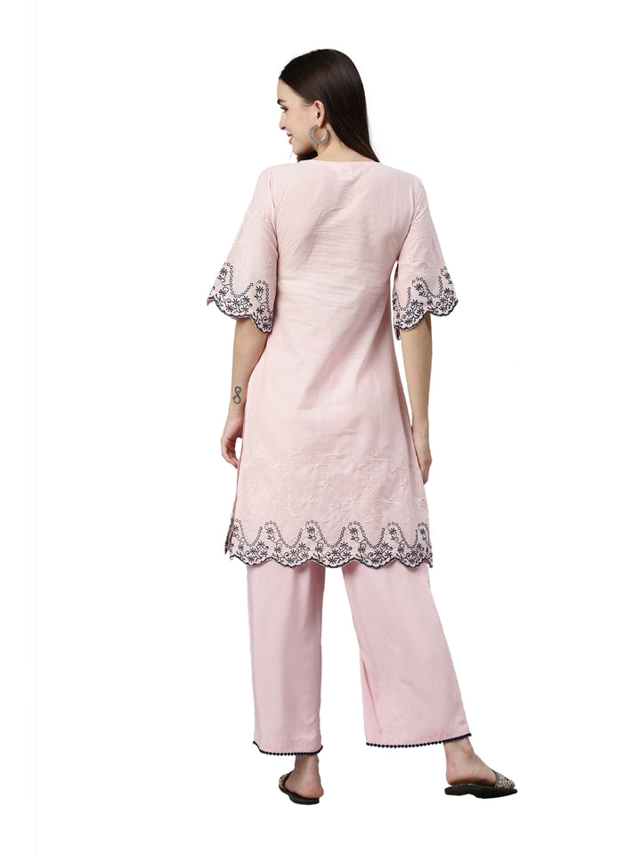 Neerus Baby Pink Color Cotton Fabric Kurta Set