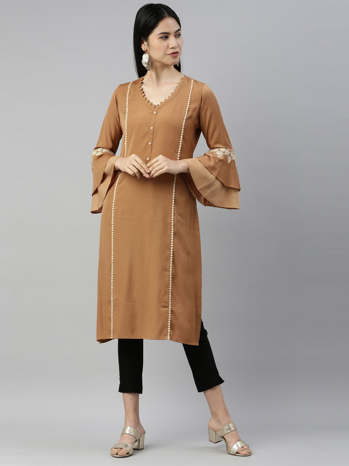Neerus D Beige Color Rayon Fabric Kurta