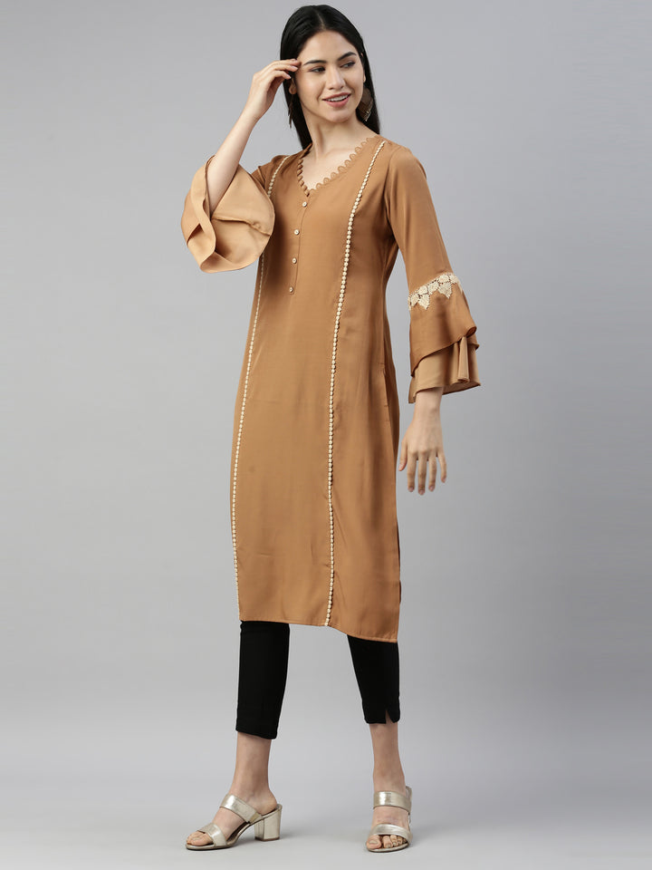 Neerus D Beige Color Rayon Fabric Kurta